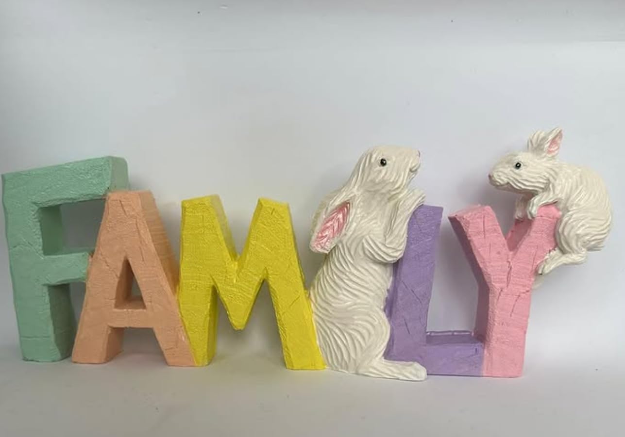 Rustic Family Sign with Rabbits, Farmhouse Family Decor, Animal Lover Gift, Family Sign Decor, Rabbit Family Sculpture, Bunny Figurine Gift, Rabbit Family Decor, Rabbit Family Statue