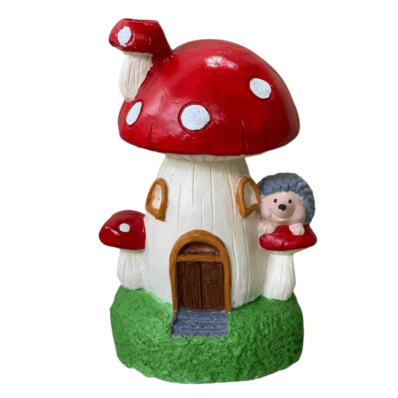 Whimsical Mushroom House Decor with Hedgehog, Toadstool House with Hedgehog, Mushroom Sculpture, Mushroom Statue with Hedgehog