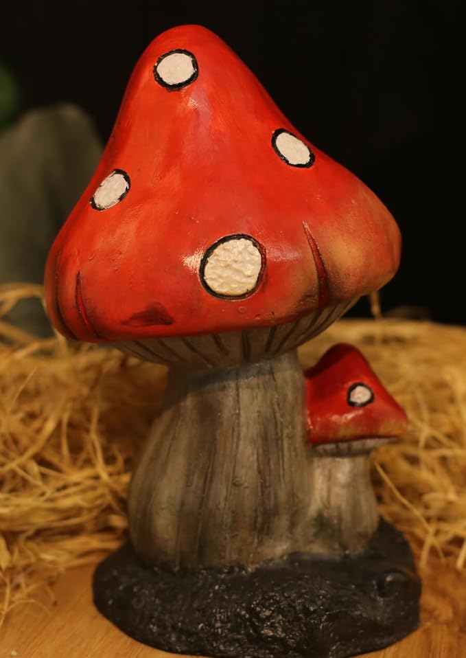 Toadstool Mushroom Figurines Set of 2, Mushroom Home Decor, Toadstool Decor, Whimsical Mushroom Art, Mushroom Figurine Pair, Mushroom Decor