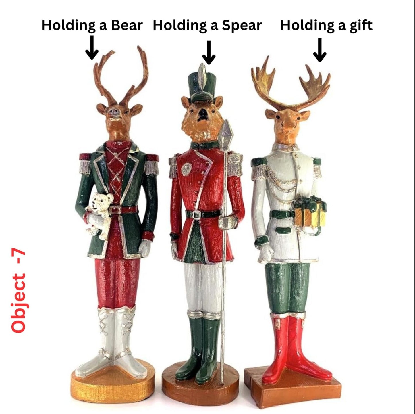 Nutcracker Figurines Set of 3, Nutcracker Animal Sculptures, Christmas Animal Soldier Figurines, Deer Figurine, Nutcracker Decor, Nutcracker Sculpture, Nutcracker Statue