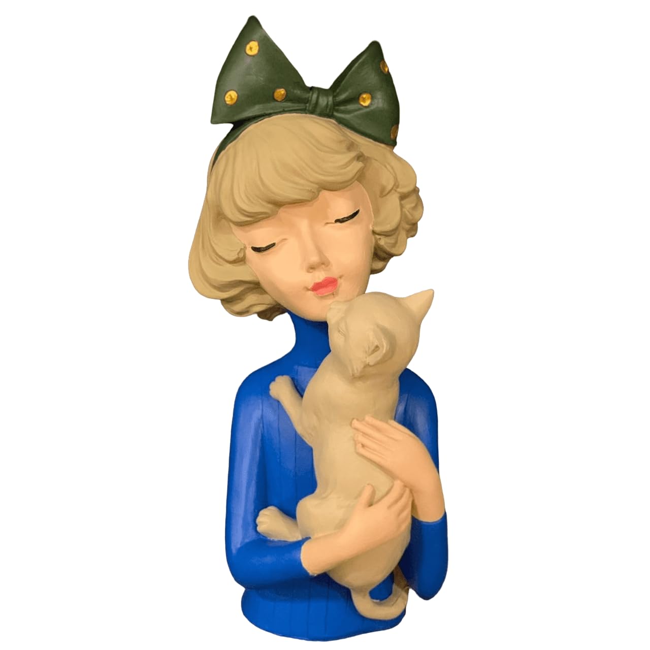 Girl With Cat Decor, Whimsical Decor Accent, Hand-painted Art Decor, Decorative Girl Statue, Cat Themed Home Decor, Girl and Pet Sculpture, Girl and Pet Decor