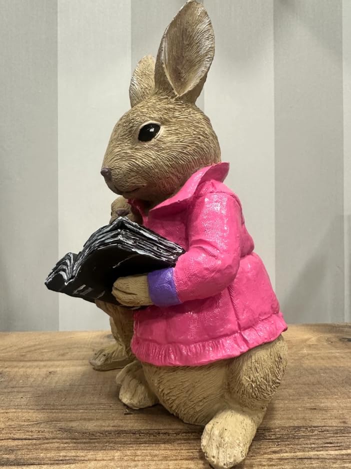 Bunny Reading Figurine, Mother and Baby Rabbit Statue, Easter Home Decor, Rabbit Statue Gift, Bunny Reading Decor, Rabbit Reading Figurine, Rabbit Reading Decor