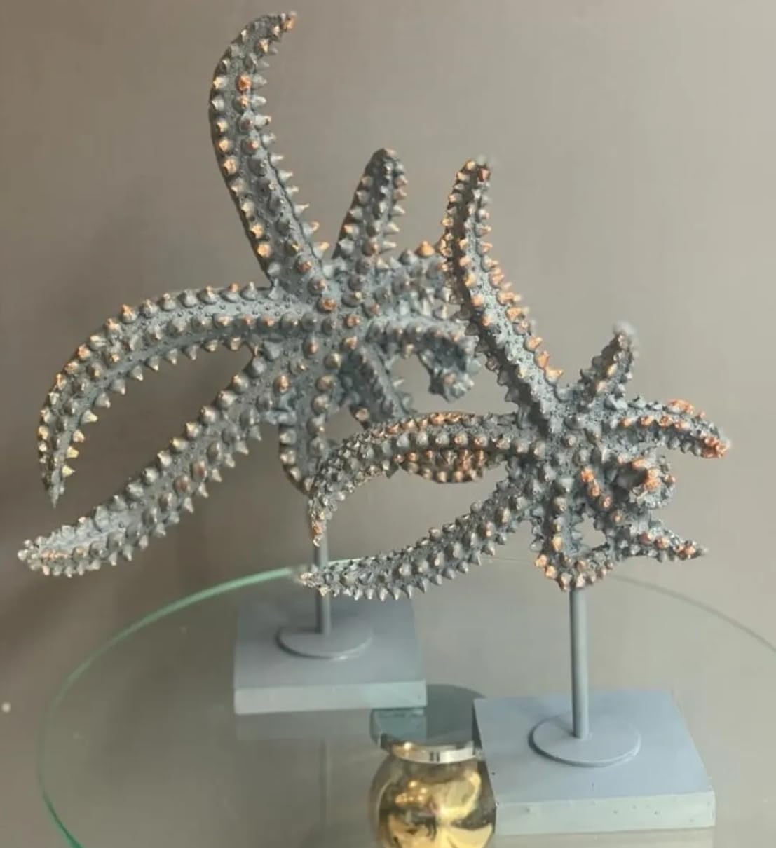 Set di 2 sculture di stelle marine, decorazione a forma di stella marina, statuetta a forma di stella marina, decorazione a tema oceano, accessori per la casa, scultura costiera, statuetta costiera, scultura a forma di stella marina