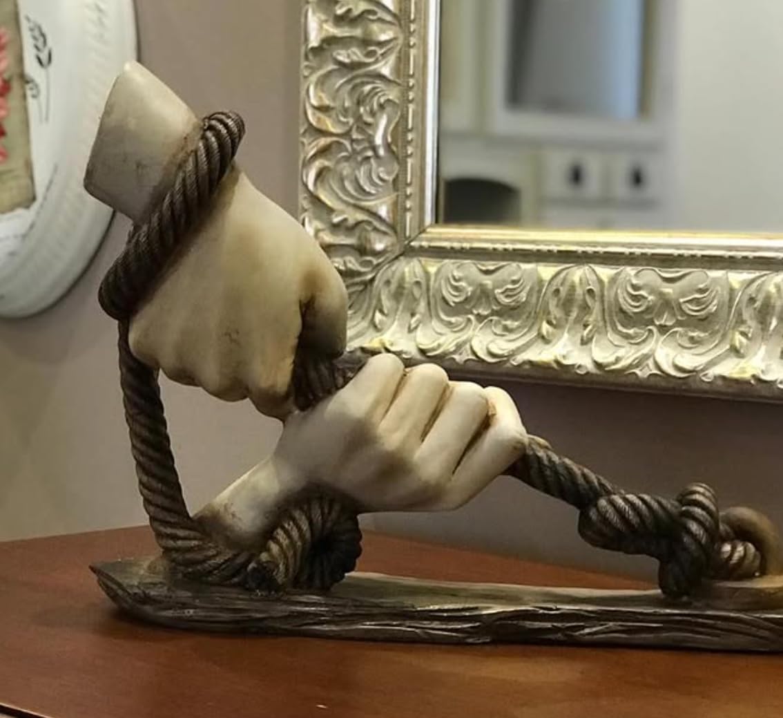 Decorative Hand Wrapped In Rope Sculpture, Hands Wrapping a Rope Figurine, Hand Sculpture Decor, Tug of War Figurine, Artistic Rope Statue, Rope Sculpture