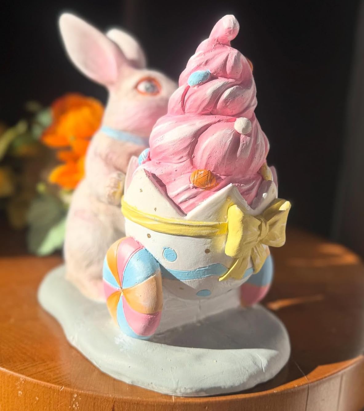 Rabbit Holding Ice Cream Cart Figurine, Whimsical Bunny Ice Cream Vendor, Bunny Vendor Figurine, Rabbit Themed Decoration, Rabbit Decor