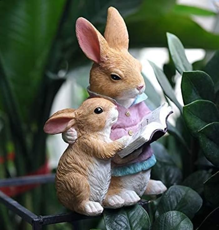 Bunny Reading Figurine, Mother and Baby Rabbit Statue, Easter Home Decor, Rabbit Statue Gift, Bunny Reading Decor, Rabbit Reading Figurine, Rabbit Reading Decor