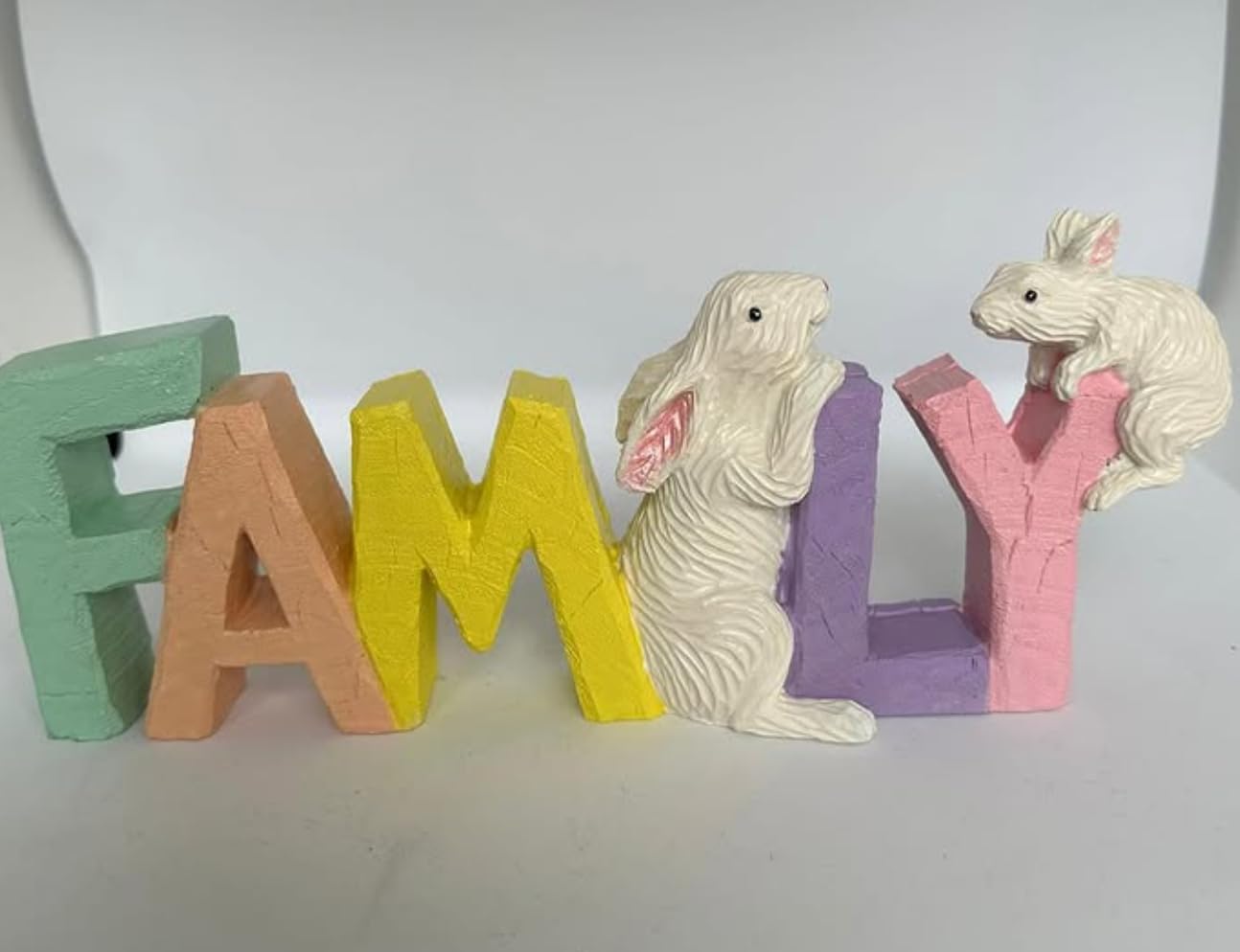 Rustic Family Sign with Rabbits, Farmhouse Family Decor, Animal Lover Gift, Family Sign Decor, Rabbit Family Sculpture, Bunny Figurine Gift, Rabbit Family Decor, Rabbit Family Statue