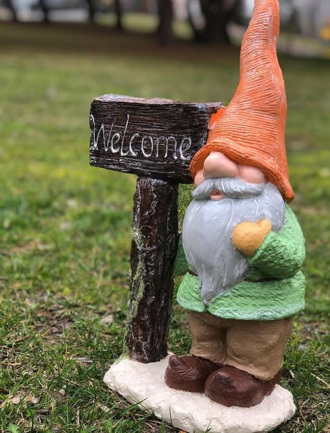 Large Garden Gnome Welcome Sign for Outdoor Decor, Garden Gnome Statue, Welcome Sign Gnome, Porch Welcome Gnome, Cute Gnome Statue