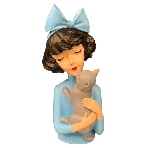 Girl With Cat Decor, Whimsical Decor Accent, Hand-painted Art Decor, Decorative Girl Statue, Cat Themed Home Decor, Girl and Pet Sculpture, Girl and Pet Decor