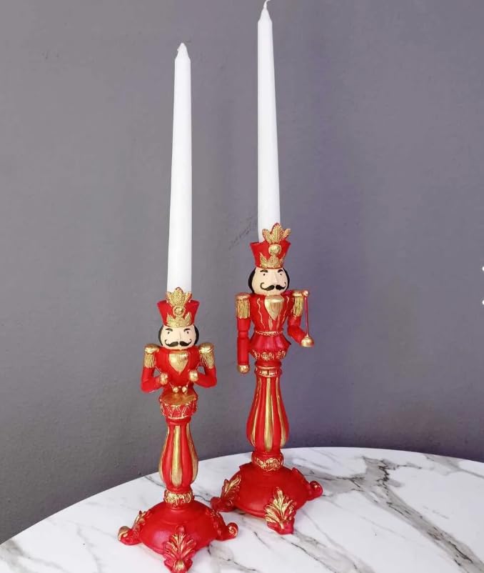 Christmas Nutcracker Candle Holders Set Of 2, Hand-Painted Festive Candle Holders, Nutcracker Figurine Candle Stands, Holiday Tabletop Decor, Nutcracker Candlestick