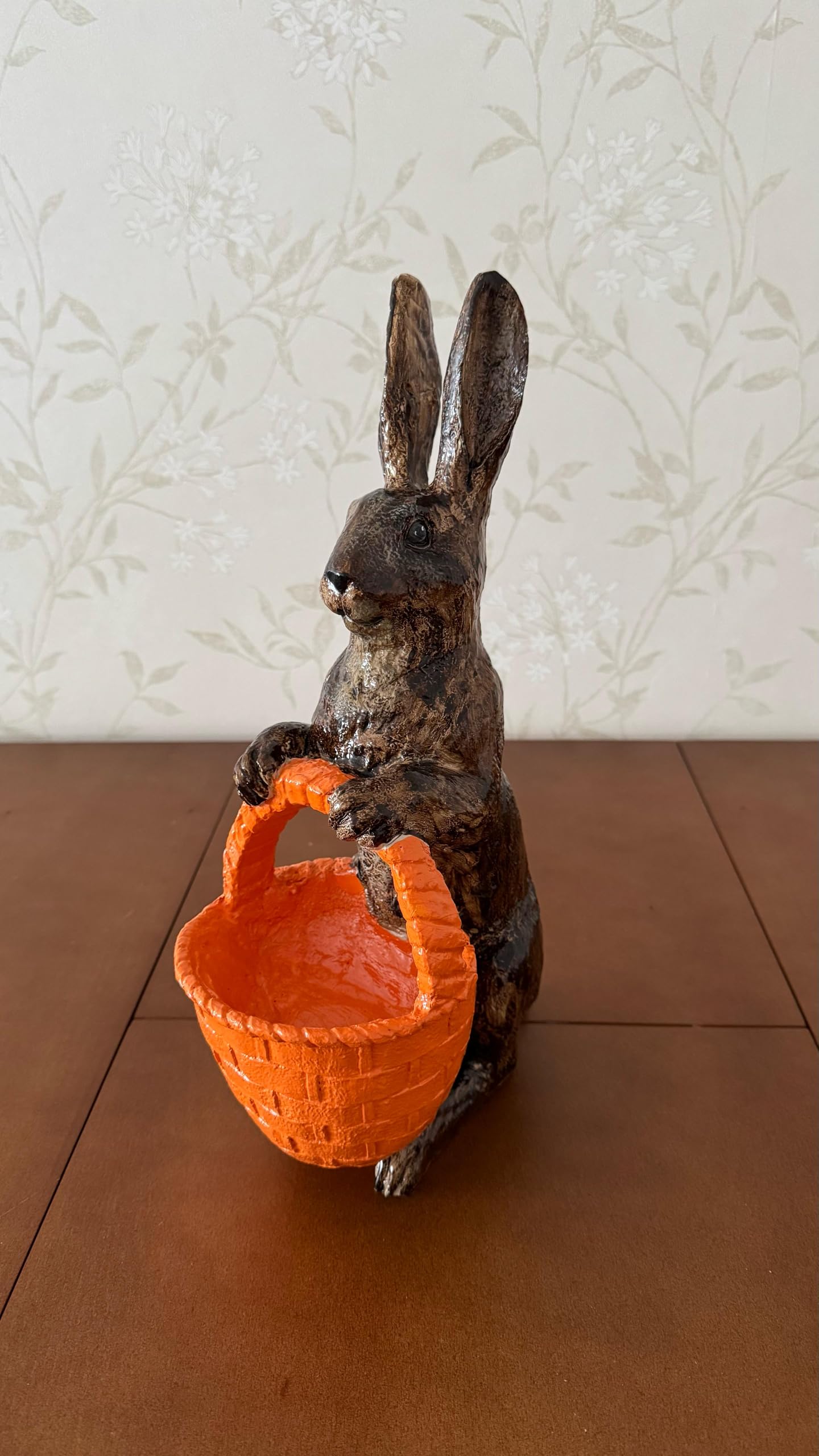 Rabbit Sculpture with Basket, Decorative Bunny Figurine, Easter Home Decor, Rabbit Sculpture, Bunny Decor with Basket, Easter Bunny Figurine, Easter Rabbit Sculpture