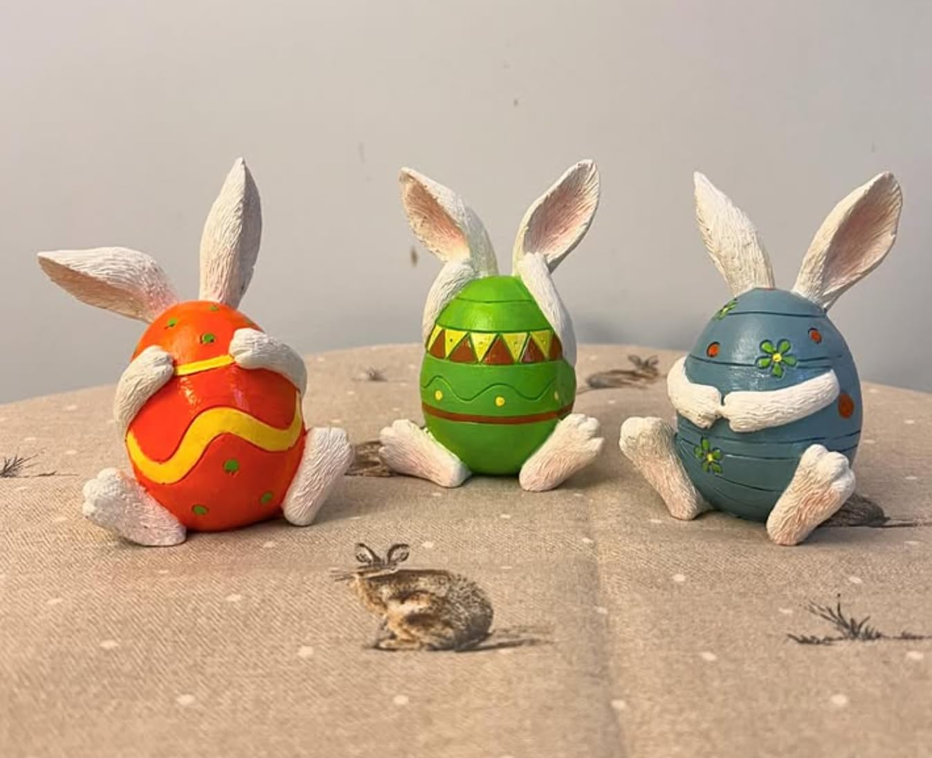 Set of 3 Easter Bunny Egg Figurines, Cute Hand Painted Polyester Bunny Decorations, Easter Bunny Decor, Bunny Egg Decor, Bunny in Eggshell, Easter Bunny Statue, Easter Bunny Decor