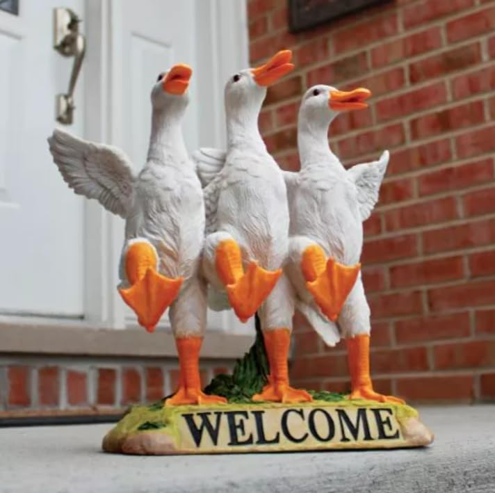 Whimsical Goose Welcome Sign Statue for Garden Porch Decor, Goose Welcome Statue, Porch Welcome Sign, Outdoor Goose Statue, Duck Sculpture