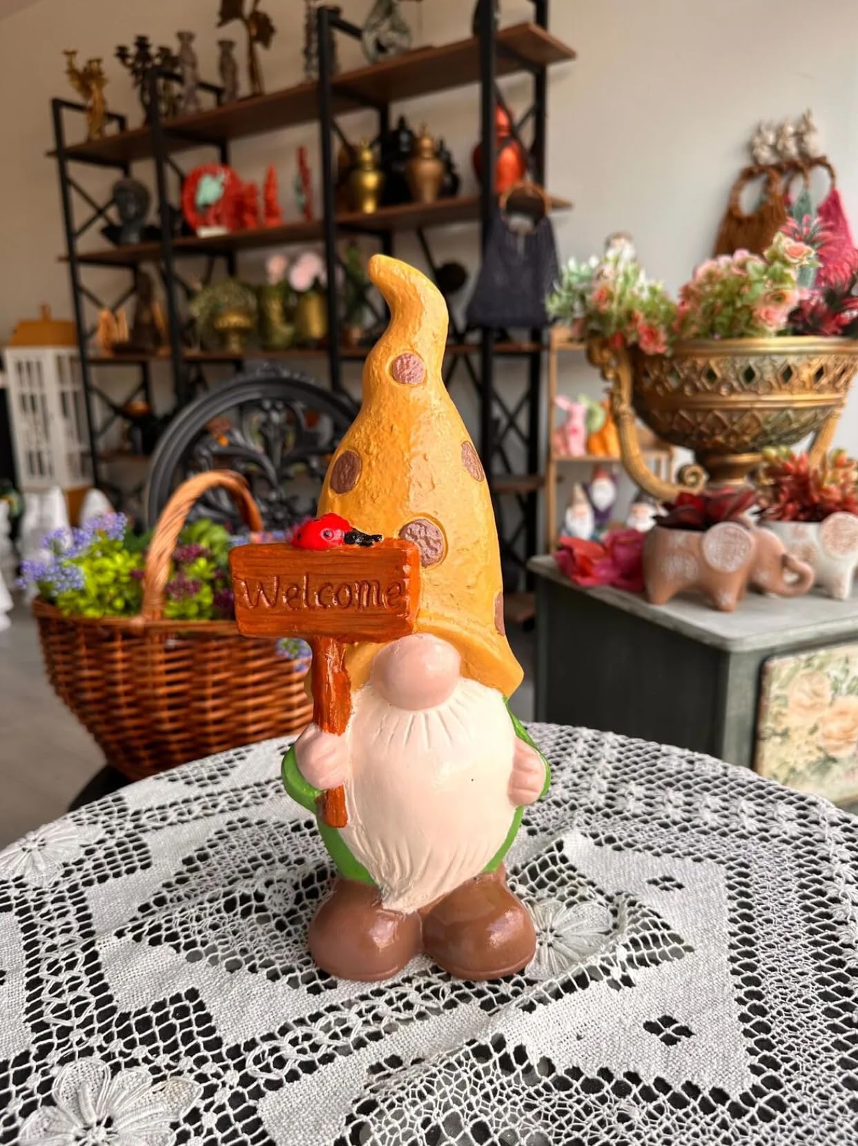Mini Garden Gnome Welcome Sign for Outdoor Decor, Hand Painted Gnome Statue for Yard or Porch, Garden Gnome Statue, Welcome Sign Gnome