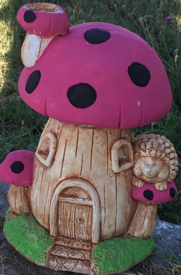 Whimsical Mushroom House Decor with Hedgehog, Toadstool House with Hedgehog, Mushroom Sculpture, Mushroom Statue with Hedgehog