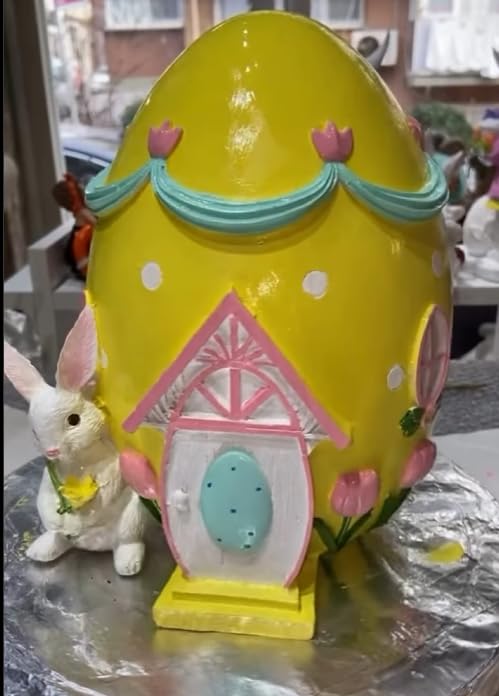 Easter Egg House Decoration, Easter Bunny Figurine, Spring Holiday Decor, Cute Bunny Home Decor, Fairy Garden Easter, Rabbit and Egg Decor, Easter Bunny Decor, Easter Rabbit Decor