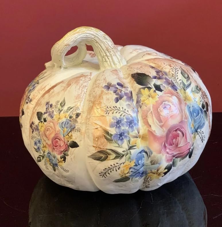 Decorative Patterned Pumpkin, Pumpkin Decor, Checkered Fall Pumpkin, Floral Halloween Decor, Hand Painted Pumpkin, Halloween Sculpture, Pumpkin Statue, Pumpkin Sculpture