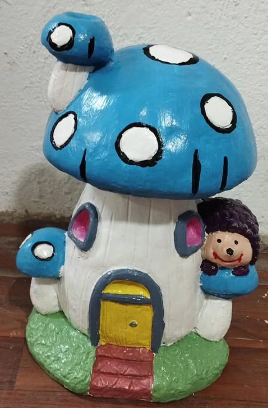 Whimsical Mushroom House Decor with Hedgehog, Toadstool House with Hedgehog, Mushroom Sculpture, Mushroom Statue with Hedgehog