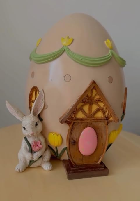Easter Egg House Decoration, Easter Bunny Figurine, Spring Holiday Decor, Cute Bunny Home Decor, Fairy Garden Easter, Rabbit and Egg Decor, Easter Bunny Decor, Easter Rabbit Decor