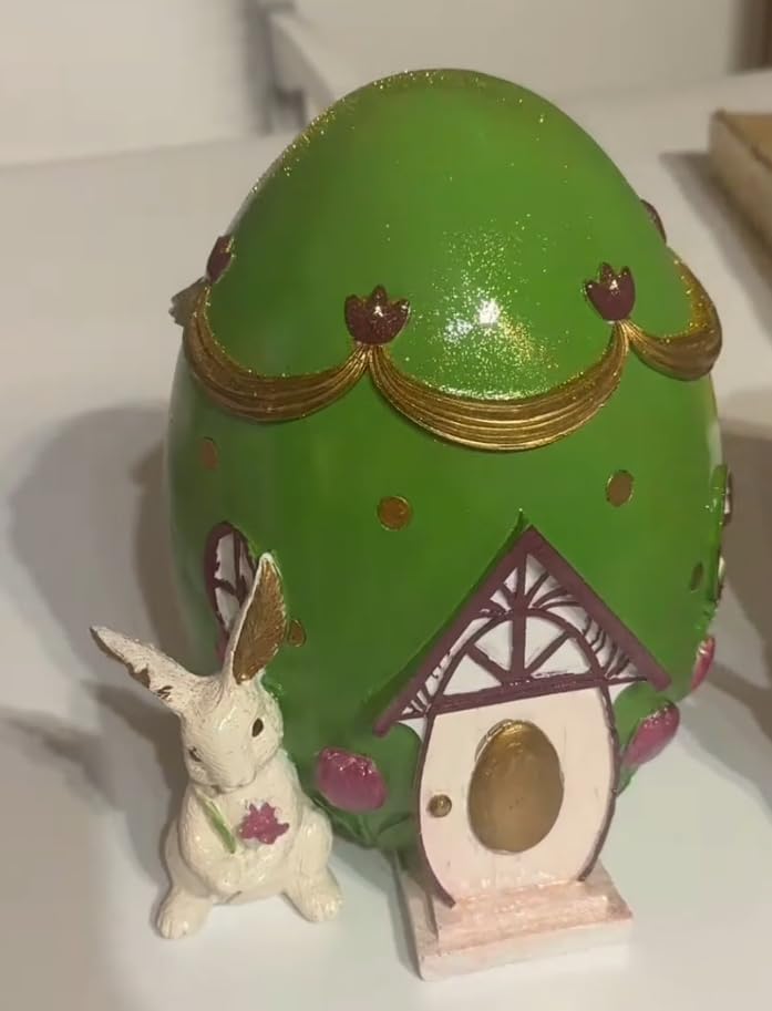 Easter Egg House Decoration, Easter Bunny Figurine, Spring Holiday Decor, Cute Bunny Home Decor, Fairy Garden Easter, Rabbit and Egg Decor, Easter Bunny Decor, Easter Rabbit Decor