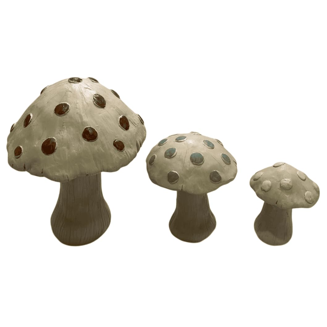 Set of 3 Red Toadstool Mushroom Statues, Mushroom Garden Decor, Toadstool Statue, Mushroom House Decor, Outdoor Mushroom Art, Mushroom Decor