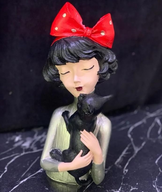 Girl With Cat Decor, Whimsical Decor Accent, Hand-painted Art Decor, Decorative Girl Statue, Cat Themed Home Decor, Girl and Pet Sculpture, Girl and Pet Decor