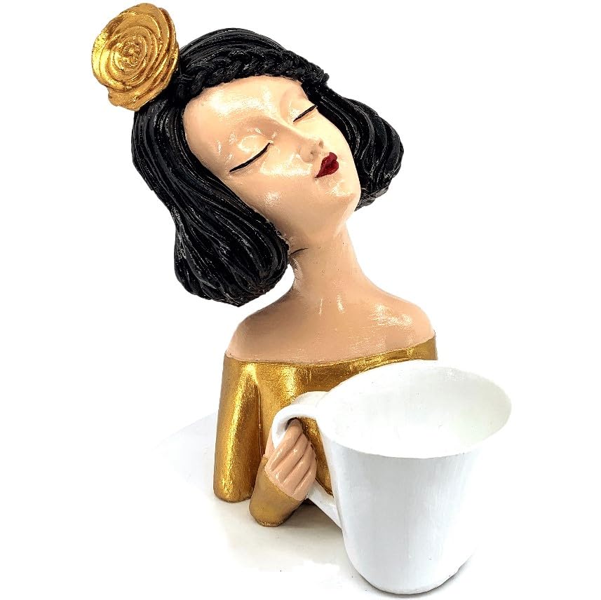 Elegant Female Figurine Holding a Mug, Handcrafted Girl Sculpture, Female Art Statue, Stylish Tabletop Sculpture, Female Statue, Girl Statue, Girl Decor, Girl Sculpture