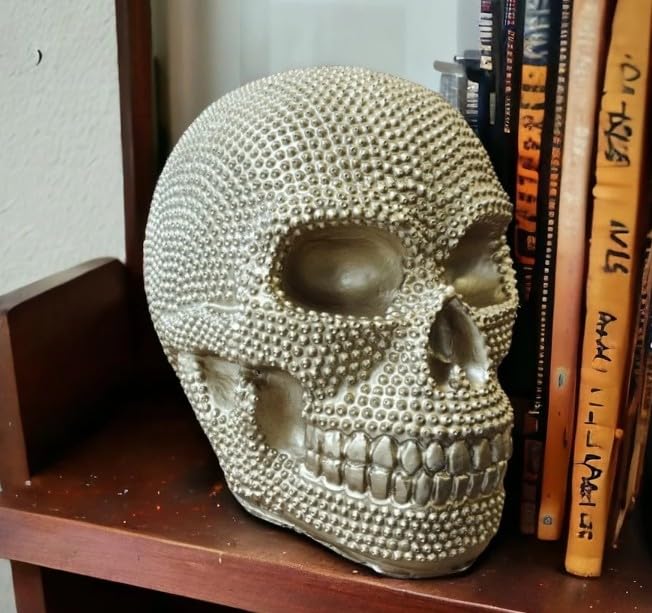 Skull Sculpture with Textured Detail, Gothic Polyester Skull Decor, Skull Decor for Shelves, Textured Surface Skull Decor, Skull Statue, Skull Sculpture, Skull Decor, Skull Objects