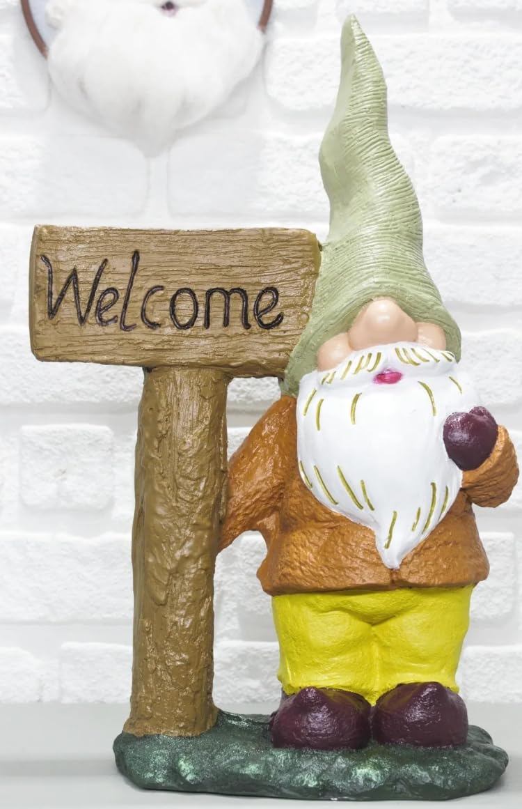 Large Garden Gnome Welcome Sign for Outdoor Decor, Garden Gnome Statue, Welcome Sign Gnome, Porch Welcome Gnome, Cute Gnome Statue