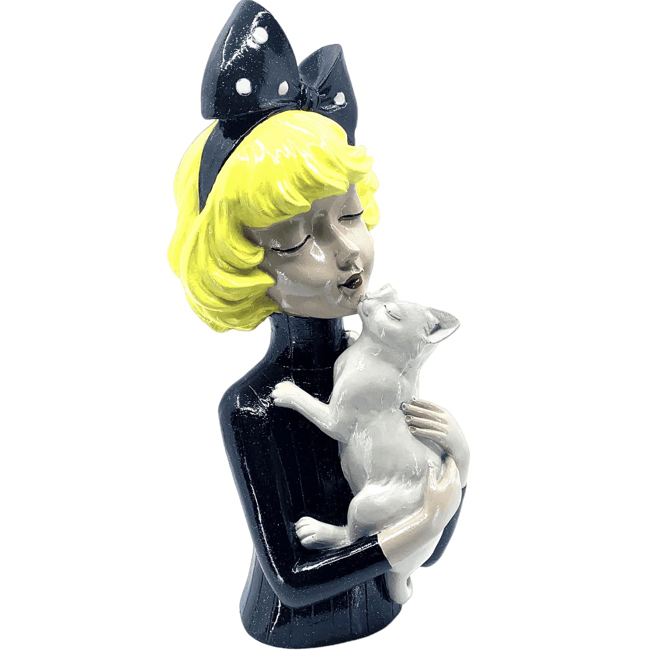 Girl With Cat Decor, Whimsical Decor Accent, Hand-painted Art Decor, Decorative Girl Statue, Cat Themed Home Decor, Girl and Pet Sculpture, Girl and Pet Decor