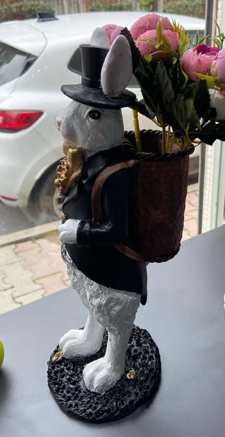 Bunny Figurine with Basket, Rabbit Statue, Rabbit Lover Gift, Unique Bunny Decoration, Rabbit Figurine With Basket, Easter Rabbit Decor, Easter Bunny Decor, Easter Rabbit Statue