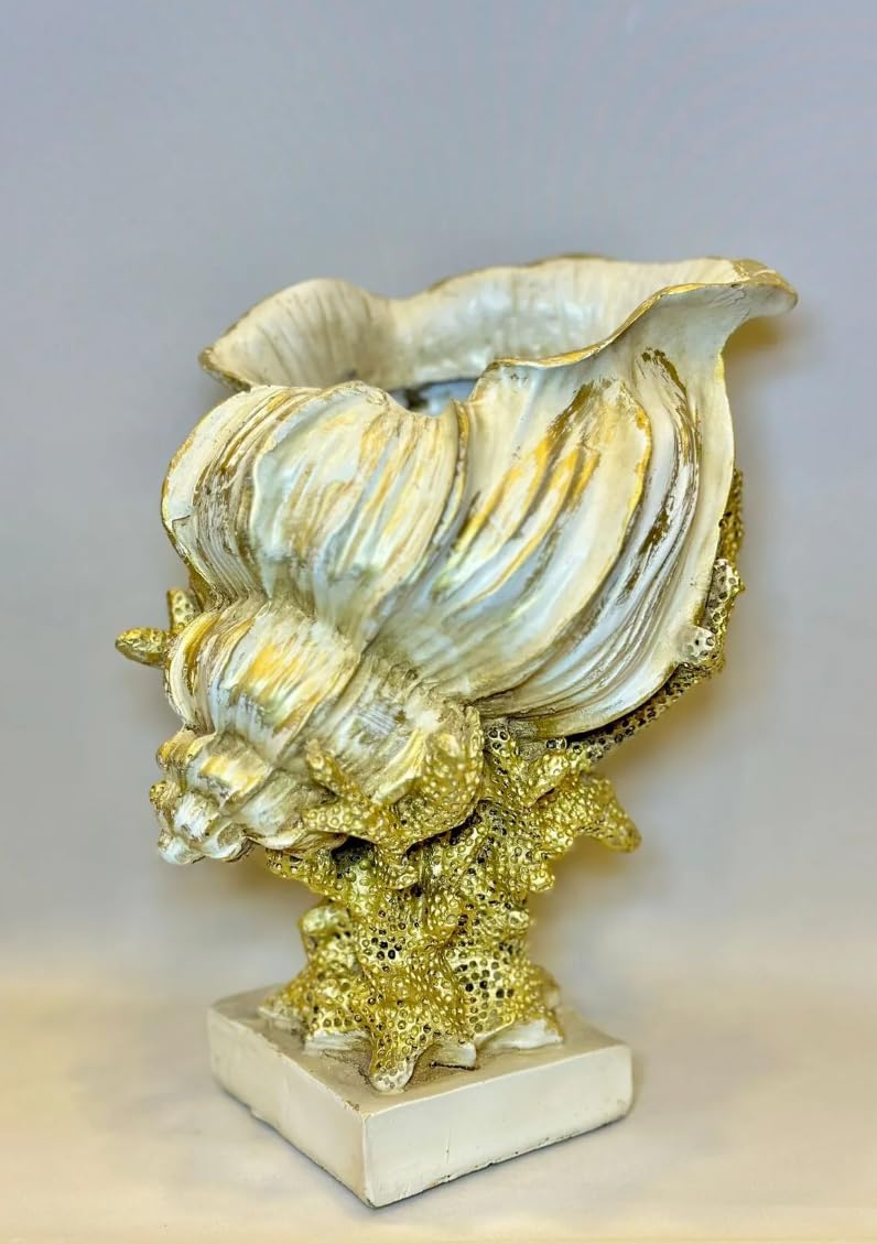 Seashell Vase with Coral Base, Seashell Flower Vase, Seashell Vase, Modern Coastal Shell Vase, Ocean Home Decor, Nautical Decor, Ocean Vase