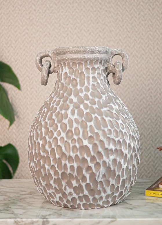 Textured Decorative Vase with Handles, Modern Rustic Vase, Unique Honeycomb Pattern Vase, Honeycomb Pattern Vase, Loop Handle Vase