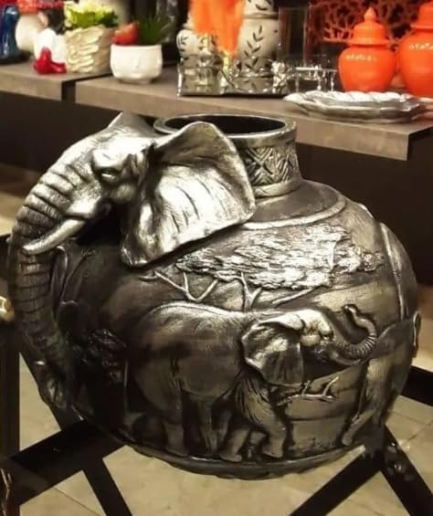Elefantenvase, handgefertigtes Safari-Dekor, Wildlife Art Decor, Elefanten-Henkelvase, exotisches Wohndekor, Elefantenvase-Dekor, afrikanische Vase, Wildlife Vase