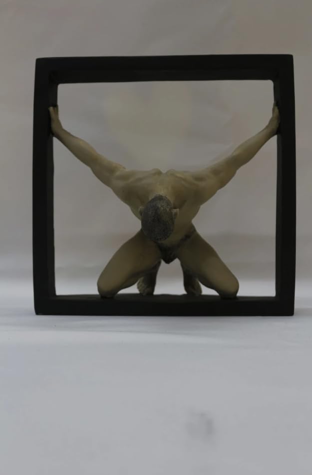 Abstract Man Holding Frame Sculpture, Framed Male Figure Statue, Modern Minimalist Human Sculpture, Abstract Human Sculpture, Human Statue