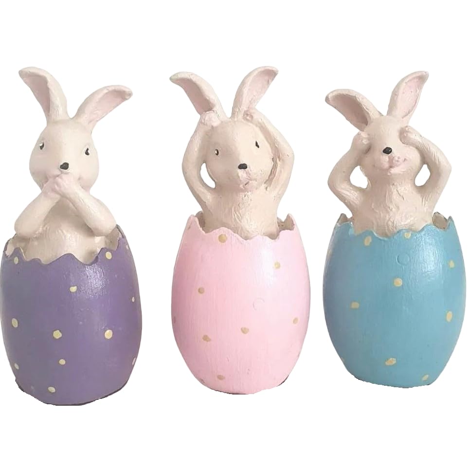 Wise Bunnies Figurines Set Of 3, Easter Bunny Decorations, Rabbit in Egg Figurines, Decorative Bunny Ornaments, Decorative Bunny Figurine, Easter Bunny Figurine, Easter Rabbit Figurine