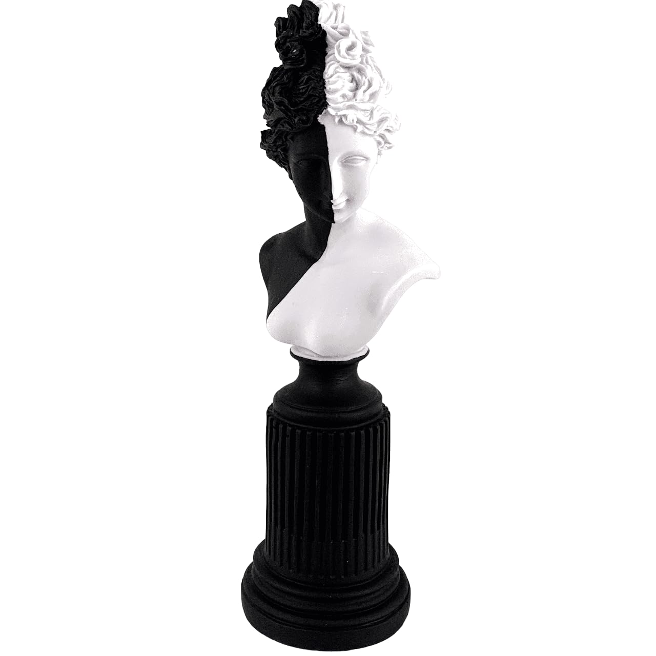 Weibliche Büstenskulptur, Elegante Büstenstatue auf dekorativem Sockel, Lafayette-Skulptur, Lafayette-Büstendekor, griechische Büstenstatue, Lafayette-Büste, Lafayette-Dekor, Lafayette-Statue