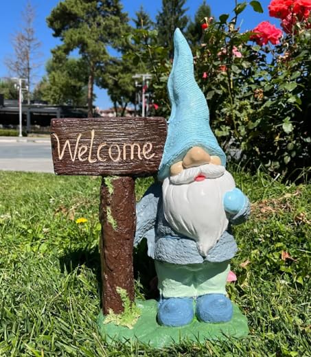 Large Garden Gnome Welcome Sign for Outdoor Decor, Garden Gnome Statue, Welcome Sign Gnome, Porch Welcome Gnome, Cute Gnome Statue