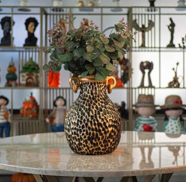 Textured Decorative Vase with Handles, Modern Rustic Vase, Unique Honeycomb Pattern Vase, Honeycomb Pattern Vase, Loop Handle Vase