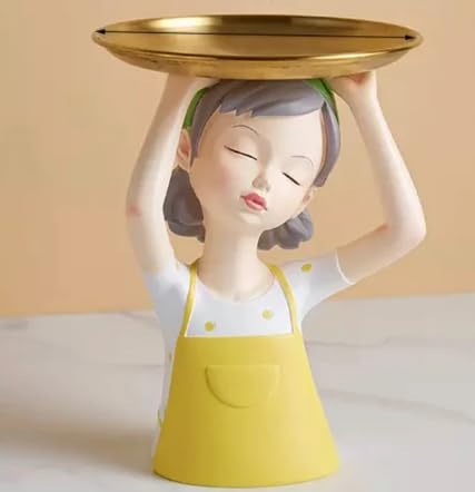 Girl Sculpture With Tray Decor, Handcrafted Girl Holding Tray Figure, Functional Girl Figurine With Tray, Decorative Girl Figurine For Gift, Girl Sculpture, Girl Decor, Girl Statue