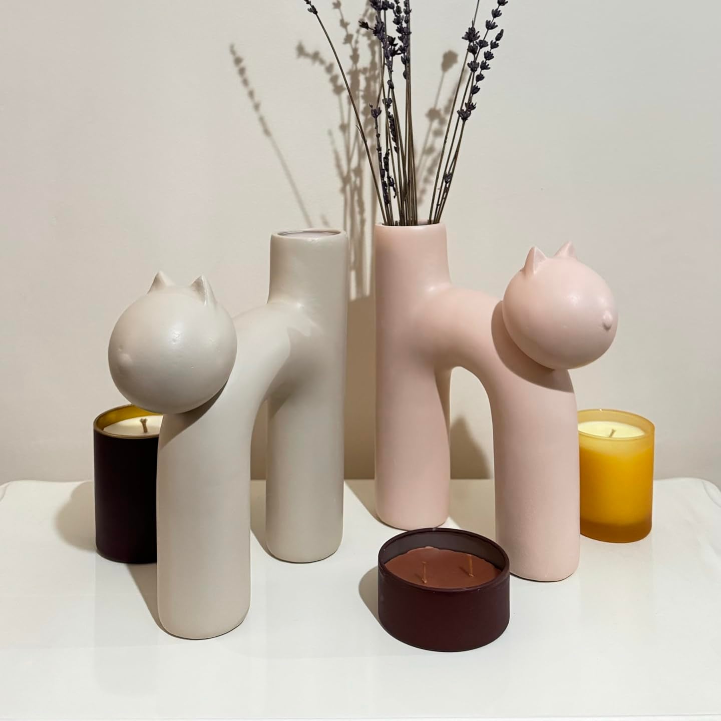 Süße Vase in Katzenform, Katzenvase für Blumen, Keramikvase, nordisches Kunstdekor, Geschenk für Zuhause, Geschenk für Katzenliebhaber, Keramik-Katzenvase, Katzenvase, Katzenförmige Vase, Blumenvase