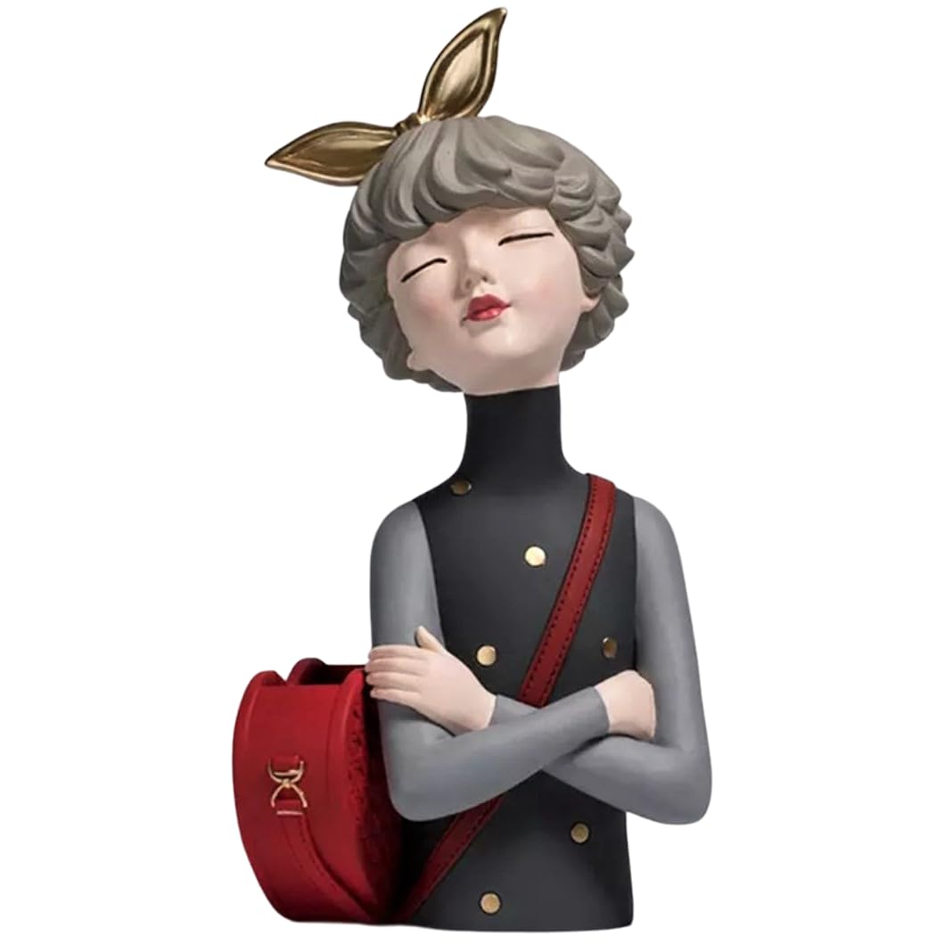 Cute Girl Sculpture with Bag, Girl Sculpture, Elegant Girl Decor, Girl with Bag Decor, Charming Tabletop Decor, Valentineās Gift Ideas, Girl Sculpture, Girl Statue, Girl Decor