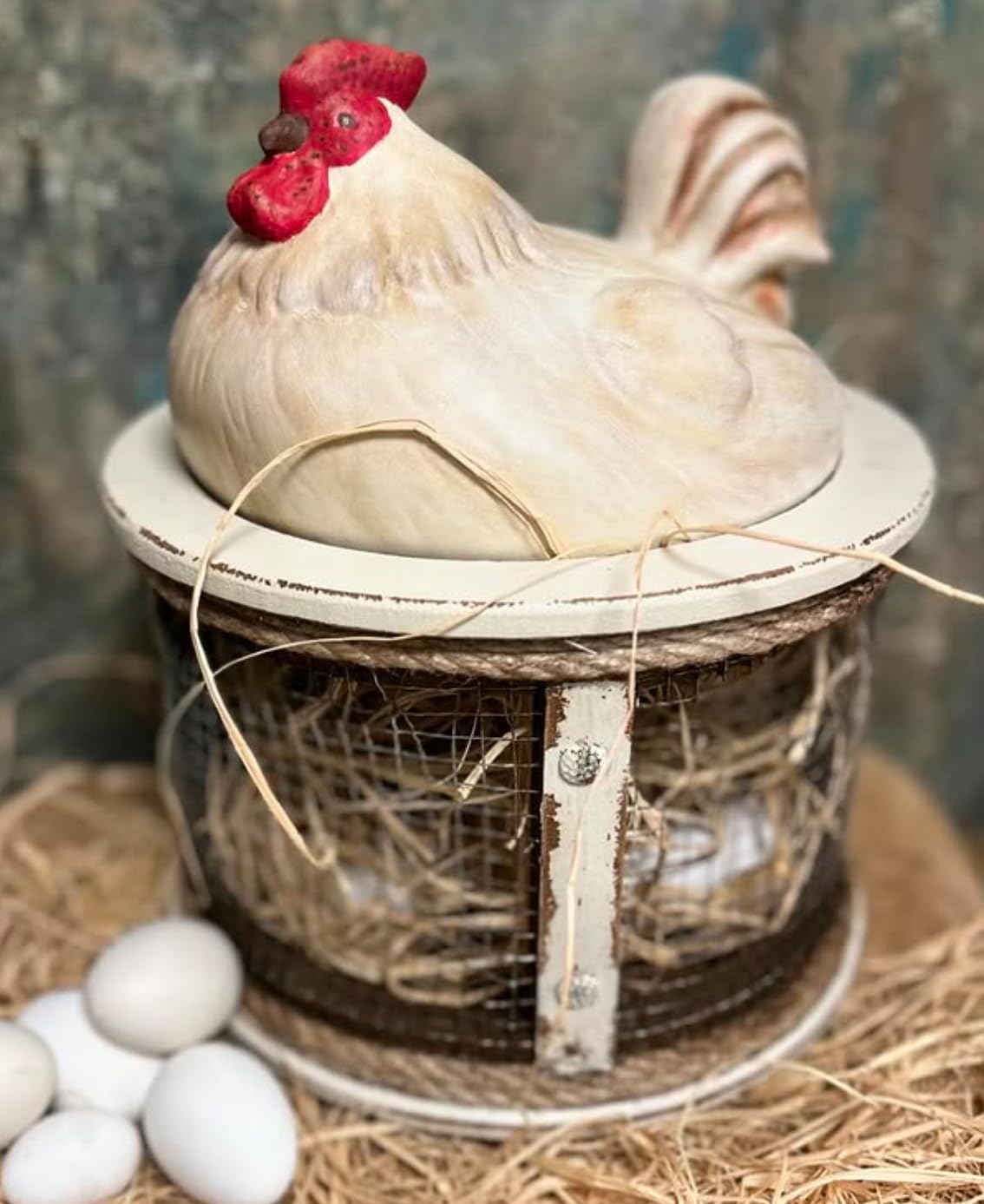 Farmhouse Chicken Egg Basket, Handmade Chicken Egg Holder Cage, Rooster Kitchen Decor, Chicken Wire Egg Storage, Hen Egg Holder