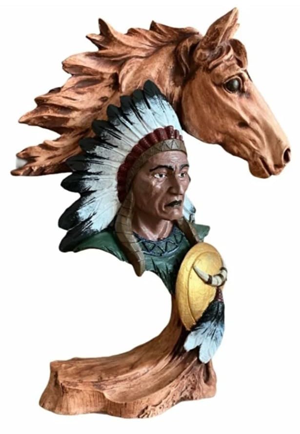Native American Indian Chief and Horse Bust Sculpture, Western Decor, Native American Statue, Indian Chief Bust, Western Home Decor, Indian Chief Decor, Indian Chief Statue