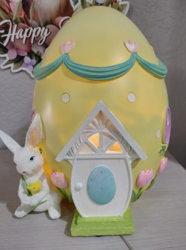 Easter Egg House Decoration, Easter Bunny Figurine, Spring Holiday Decor, Cute Bunny Home Decor, Fairy Garden Easter, Rabbit and Egg Decor, Easter Bunny Decor, Easter Rabbit Decor