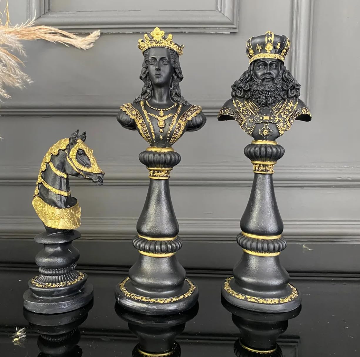Large Chess Sculpture Set of 3, King Queen Horse Bust Chess, Chess Decor Set, Decorative Chess Pieces, Chess Statue, Chess Decor, Chess Sculpture, Chess Figurine