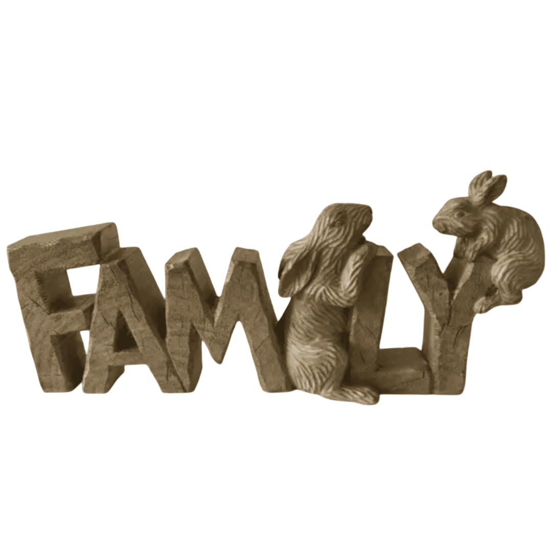Rustic Family Sign with Rabbits, Farmhouse Family Decor, Animal Lover Gift, Family Sign Decor, Rabbit Family Sculpture, Bunny Figurine Gift, Rabbit Family Decor, Rabbit Family Statue