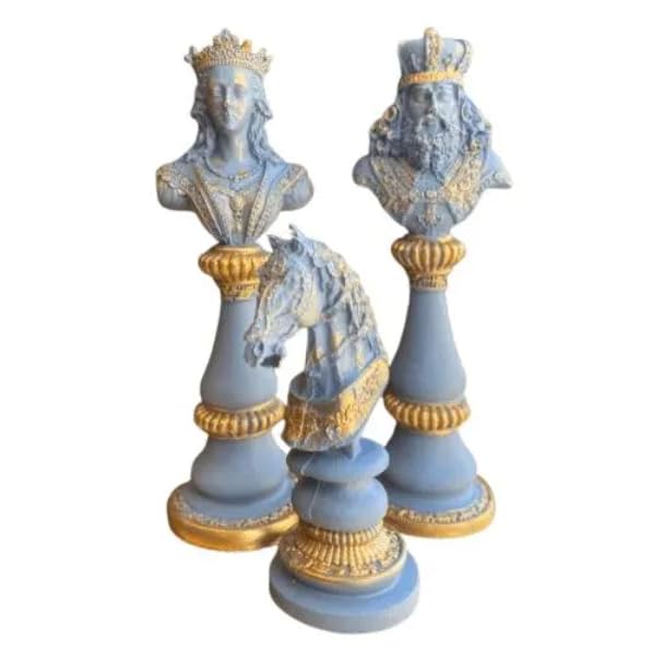 Large Chess Sculpture Set of 3, King Queen Horse Bust Chess, Chess Decor Set, Decorative Chess Pieces, Chess Statue, Chess Decor, Chess Sculpture, Chess Figurine