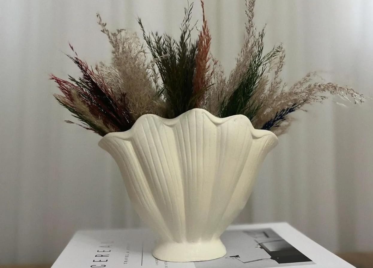 Ceramic Seashell Bowl, Coastal Ceramic Decor, Sleek Decorative Vase, Unique Sculptural Vase, Stylish Flower Vase, Ceramic Seashell Vase, Coastal Ceramic Vase, Coastal Vase, Coral Vase