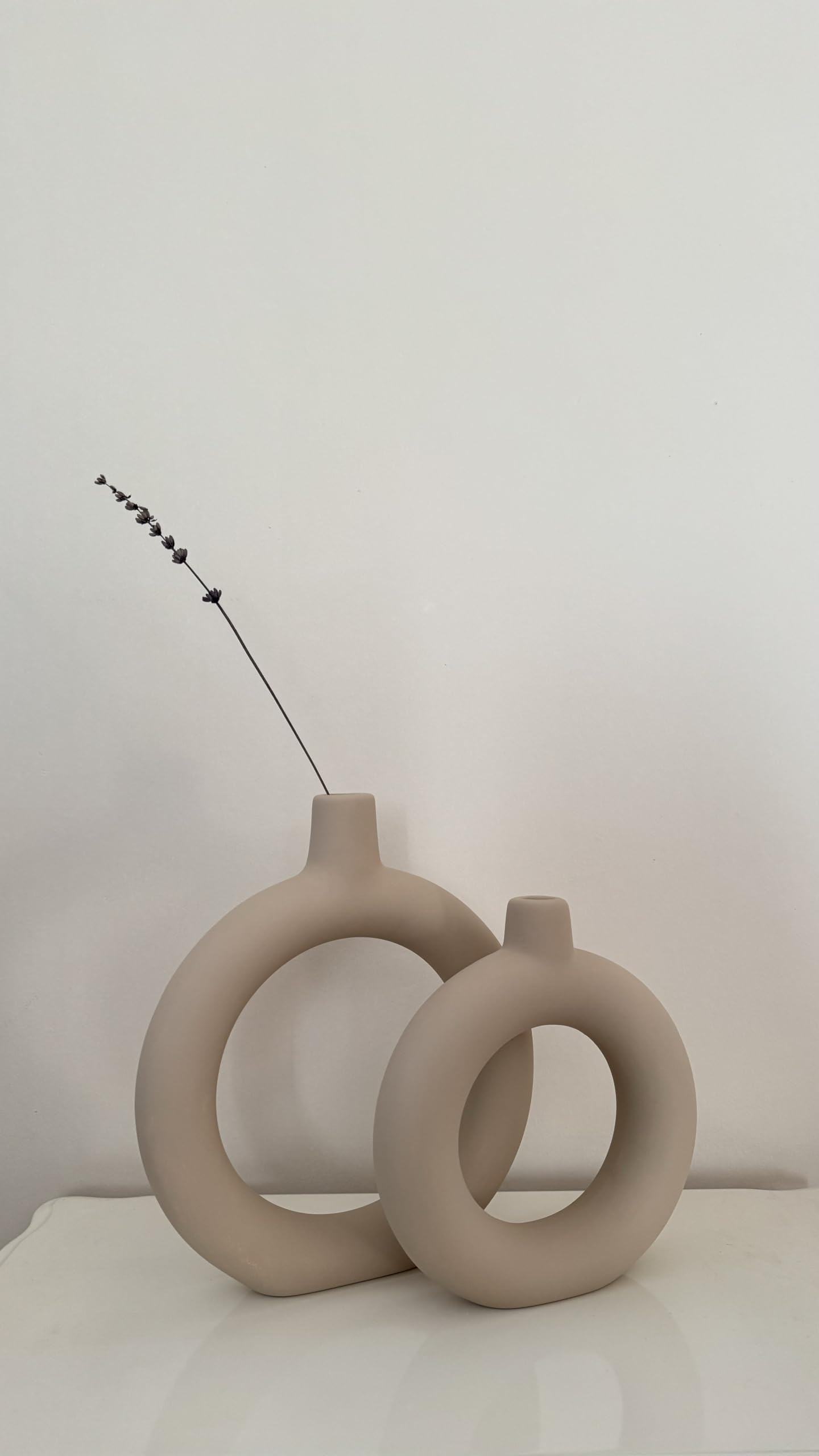 Kreisförmige Keramikvase, 2er-Set, minimalistische runde Hohlvase, handgefertigte Donutvase aus Keramik, dekoratives Geschenk, Vase für getrocknete Blumen, runde Keramikvase, Donutvase aus Keramik (Objekt 1, 2er-Set)